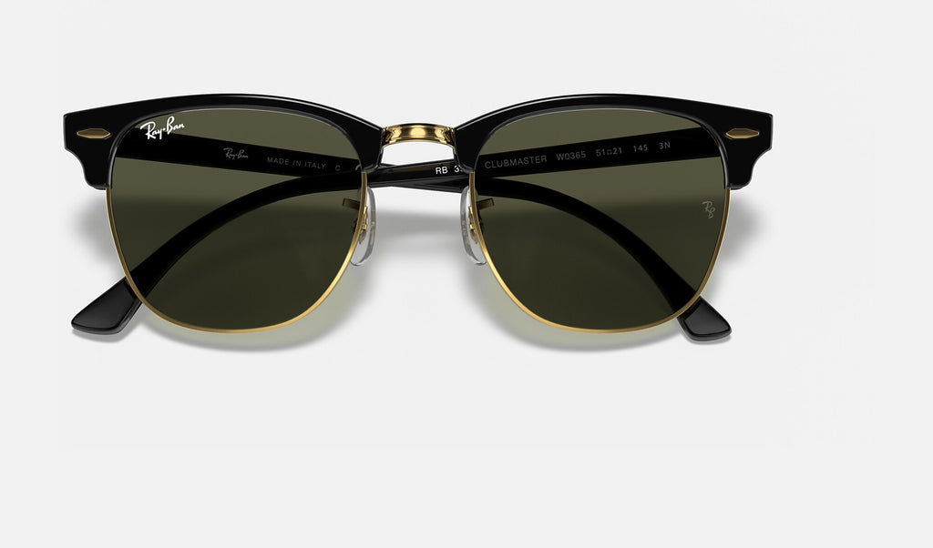 Ray-Ban RB3016 Clubmaster Noir et doré de face, branches fermées