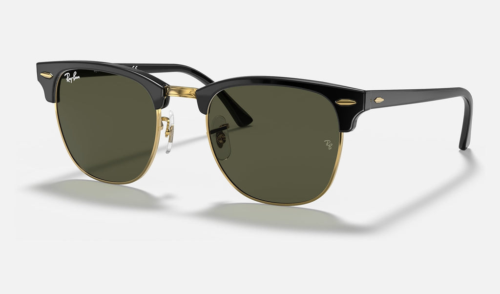 Ray-Ban RB3016 Clubmaster Noir et doré de trois-quarts