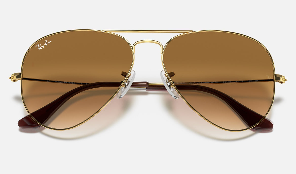 Ray-Ban RB3025 Aviator Large Metal Doré verres marron dégradés de face, branches fermées