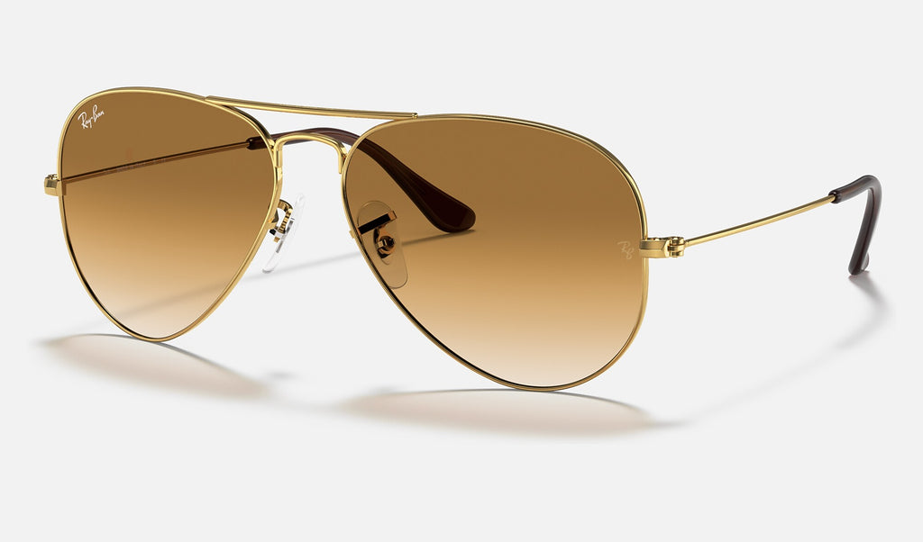 Ray-Ban RB3025 Aviator Large Metal Doré verres marron dégradés de trois-quarts
