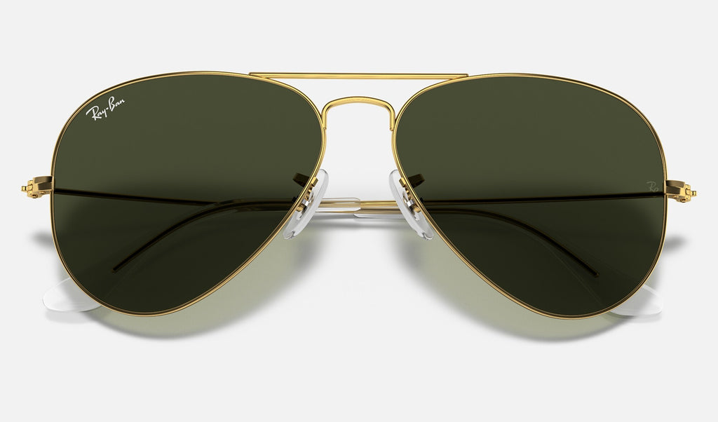 Ray-Ban RB3025 Aviator Large Metal Doré verres verts de face, branches fermées
