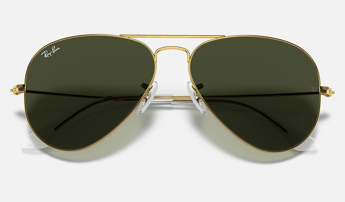 Ray-Ban RB3025 Aviator Large Metal Doré verres verts de face, branches fermées