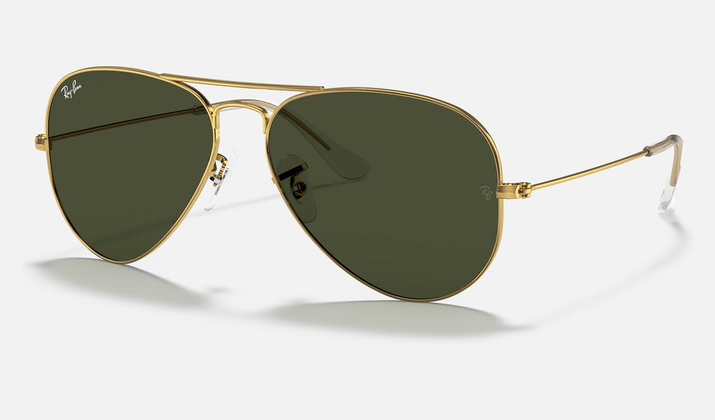 Ray-Ban RB3025 Aviator Large Metal Doré verres verts de trois-quarts