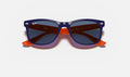 Ray-Ban RJ9052S Junior New Wayfarer Bleu et orange de face, branches fermées