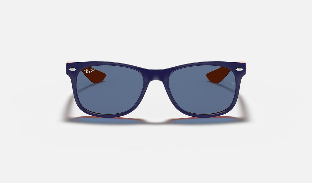 Ray-Ban RJ9052S Junior New Wayfarer Bleu et orange de face
