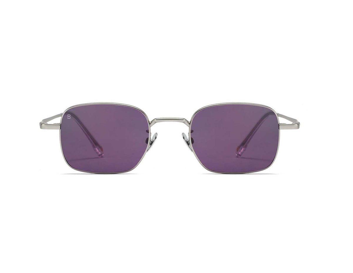 Bali Fly argent - petites lunettes de soleil rectangulaires en métal argenté, verres violets