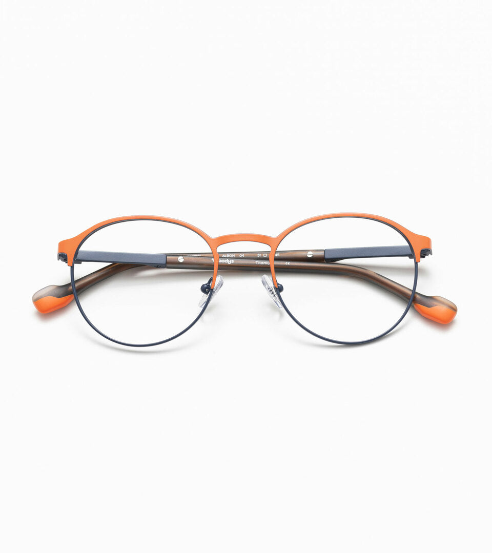 Woodys Albon orange et bleu - monture optique ronde en titane