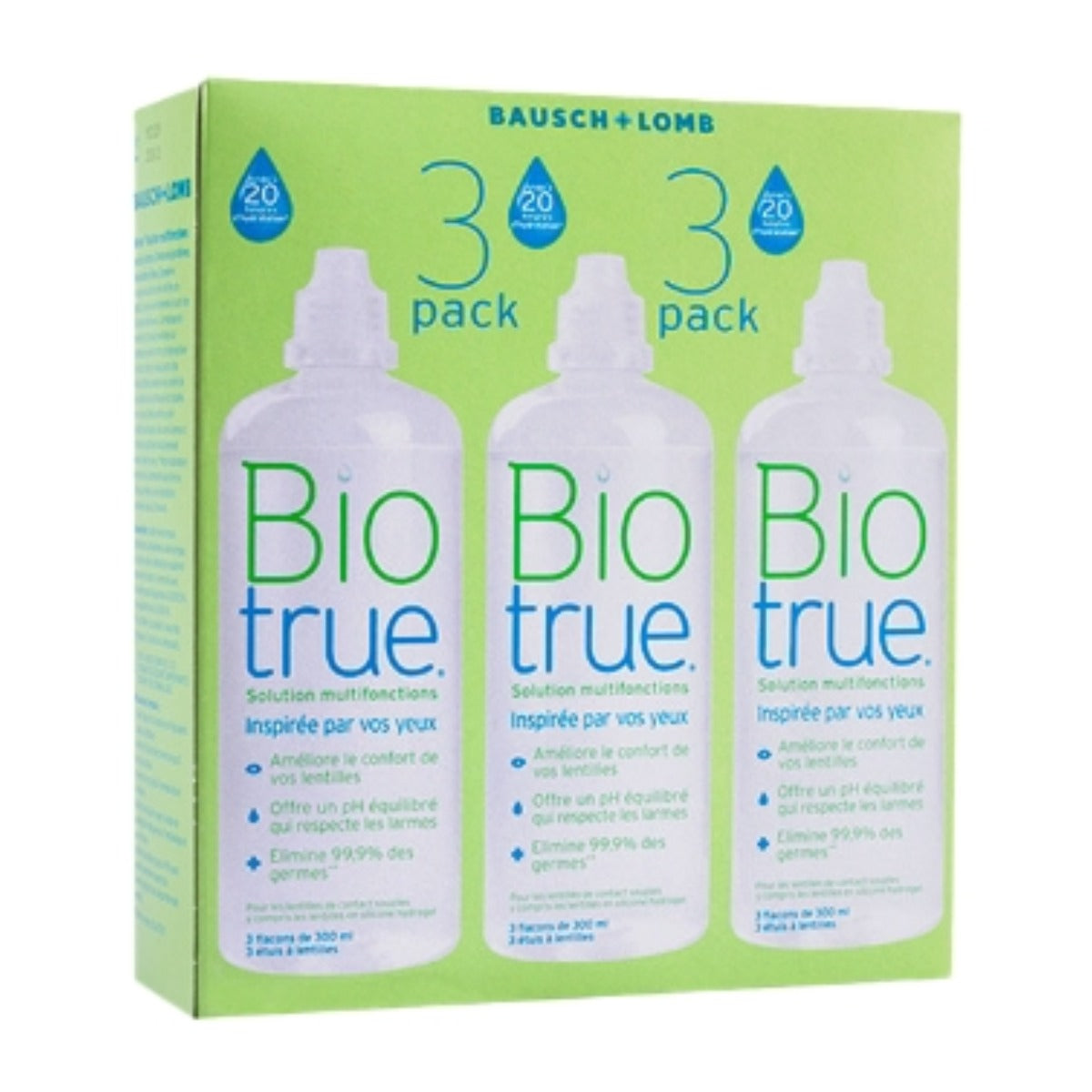Pack Biotrue 3 x 300 ml - solution multifonction lentilles souples