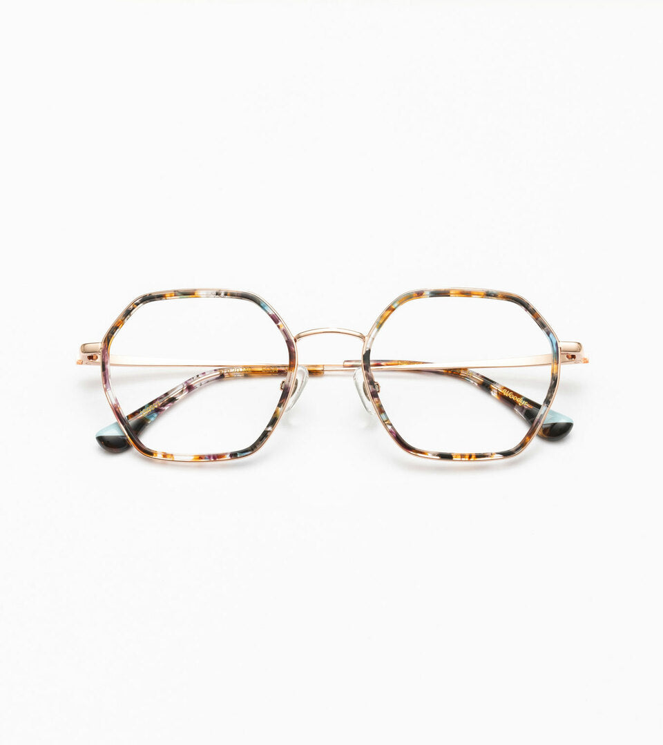 Woodys Elsa havane - monture optique hexagonale en acétate et métal