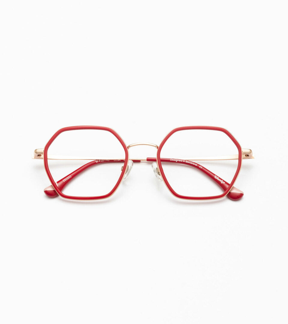 Woodys Elsa rouge - monture optique hexagonale en acétate et métal