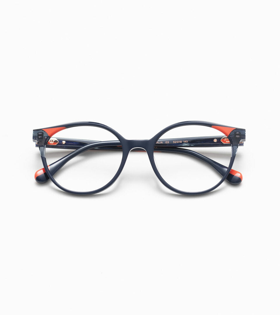Woodys Eulalia bleu et orange - monture optique pantos en acétate