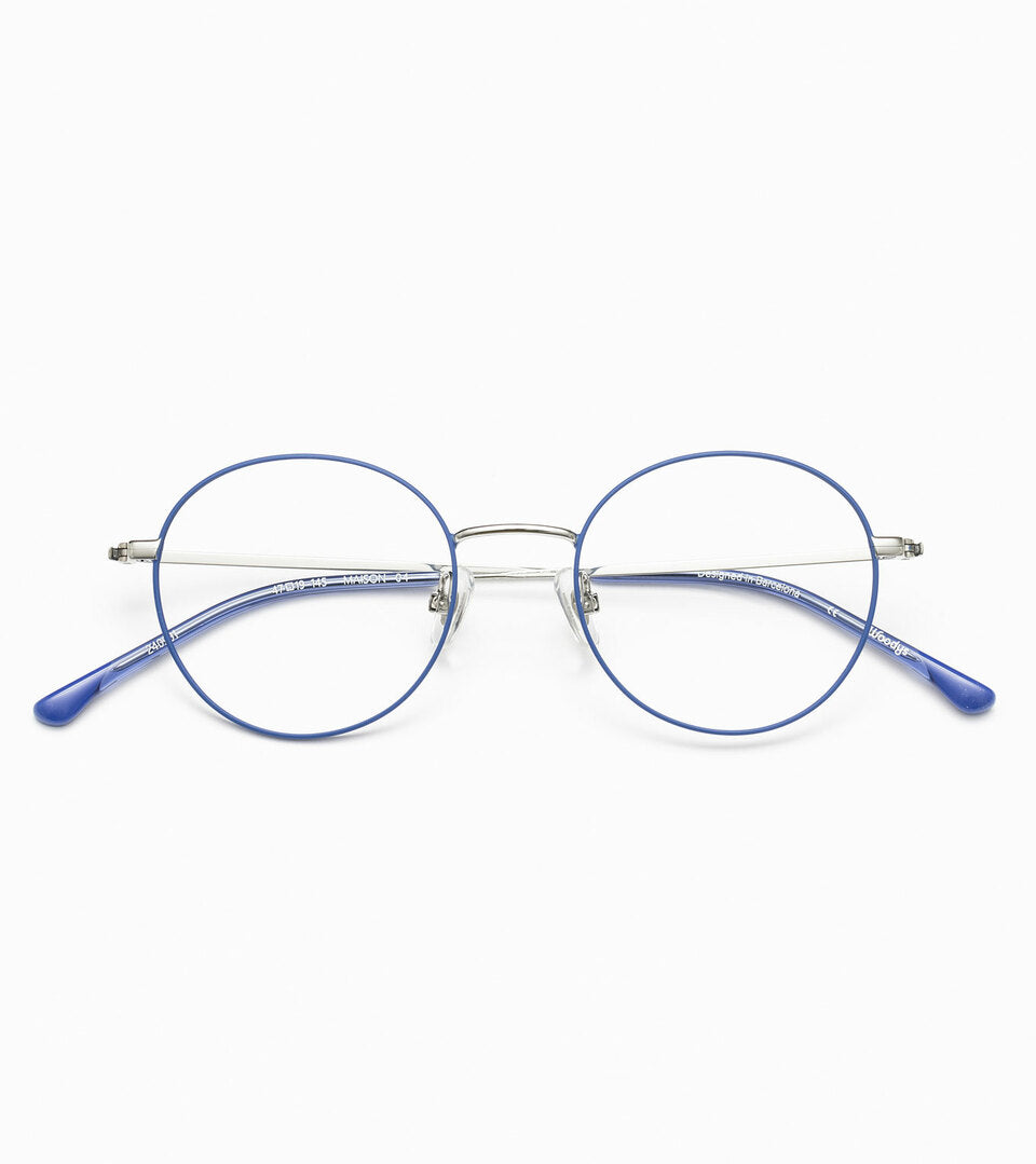 Woodys Maison bleu - petite monture optique ronde en métal