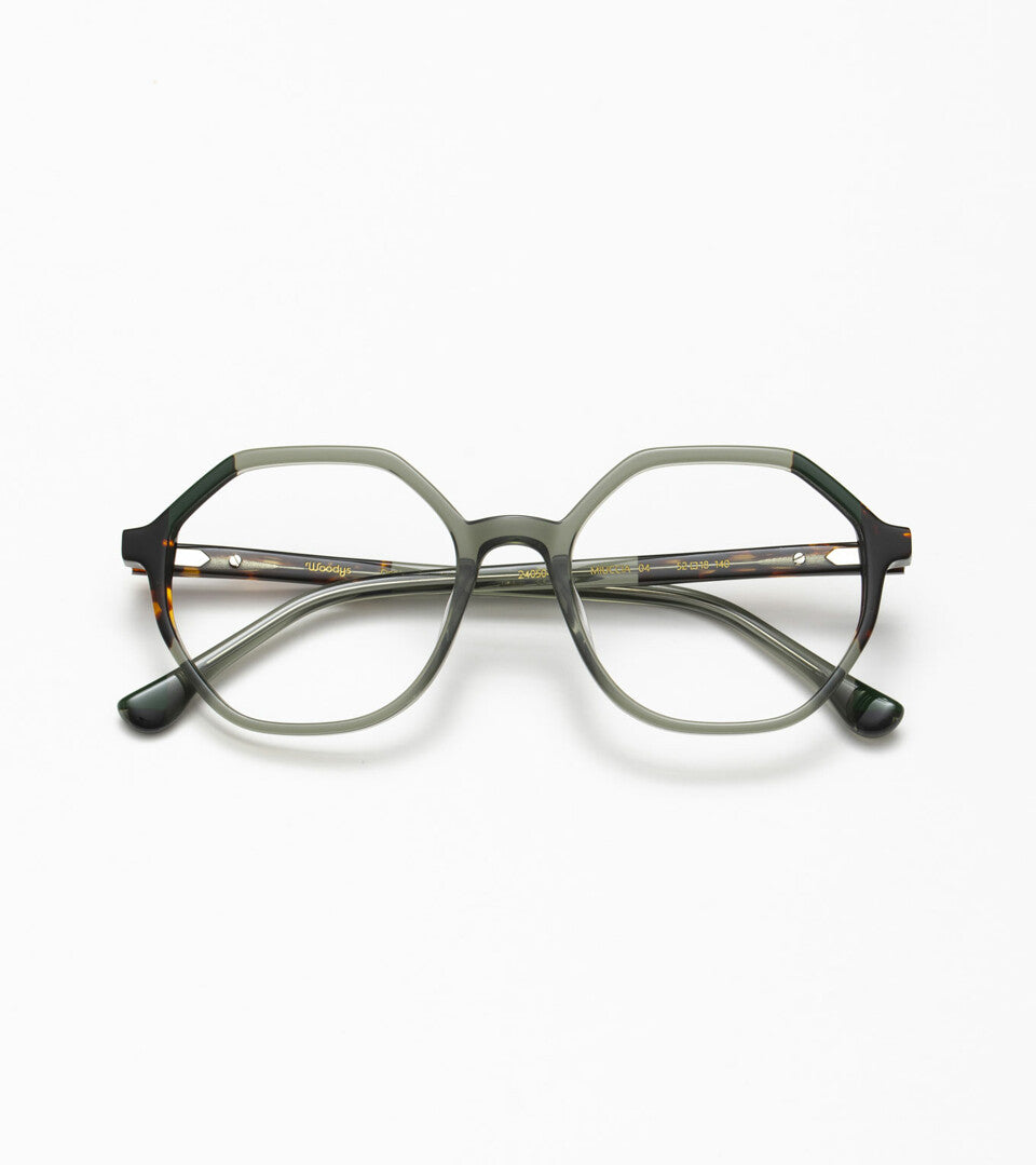 Woodys Miuccia vert et écaille - monture optique hexagonale en acétate