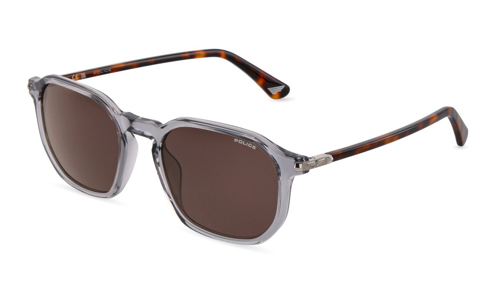 Police SPLU69 gris transparent - lunette de soleil homme carrée