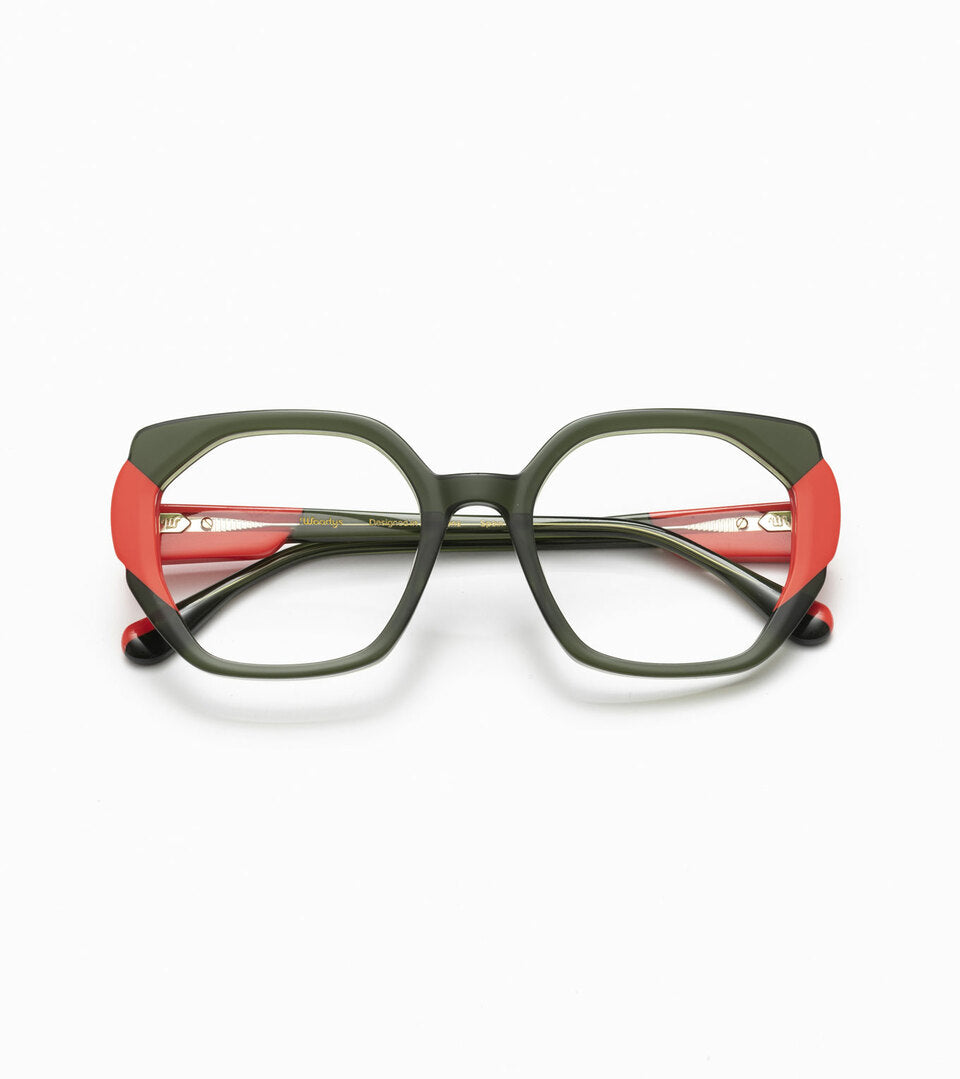 Woodys Silia vert et orange - monture optique carrée en acétate