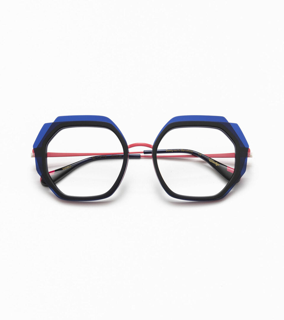 Woodys Tatiana bleu et rose - monture optique hexagonale en acétate