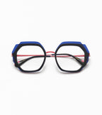 Woodys Tatiana bleu et rose - monture optique hexagonale en acétate