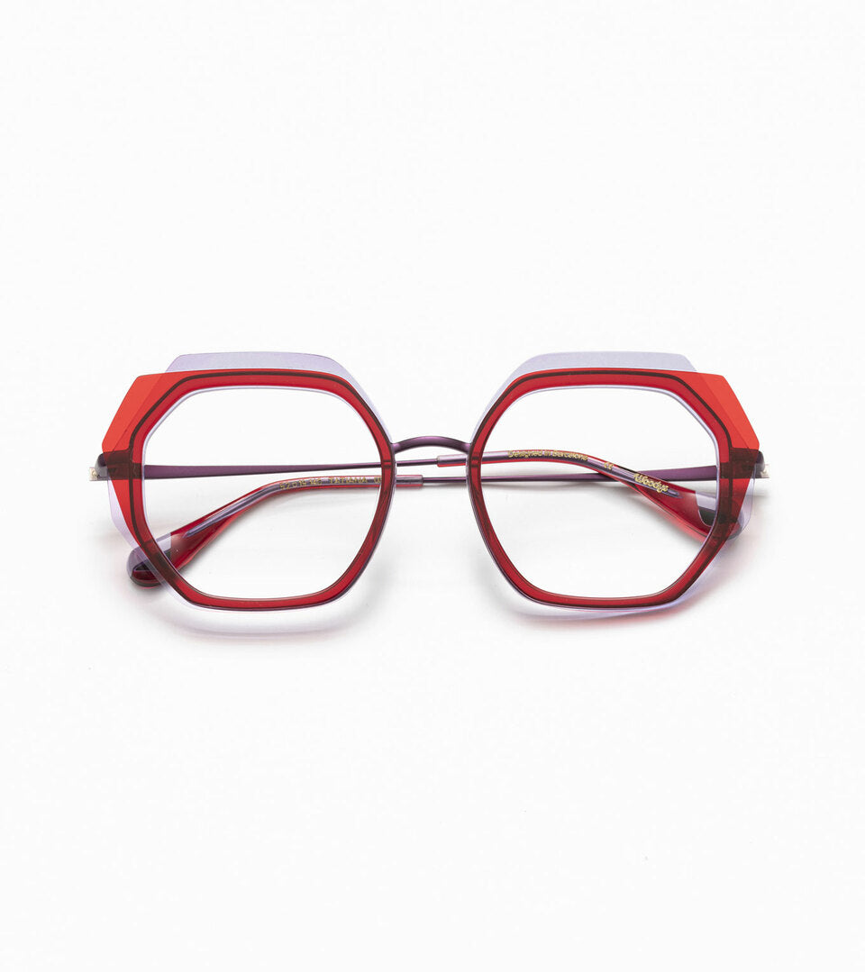 Woodys Tatiana orange et rose - monture optique hexagonale en acétate
