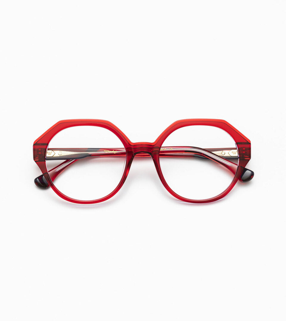 Woodys Theresa rouge - monture optique hexagonale en acétate