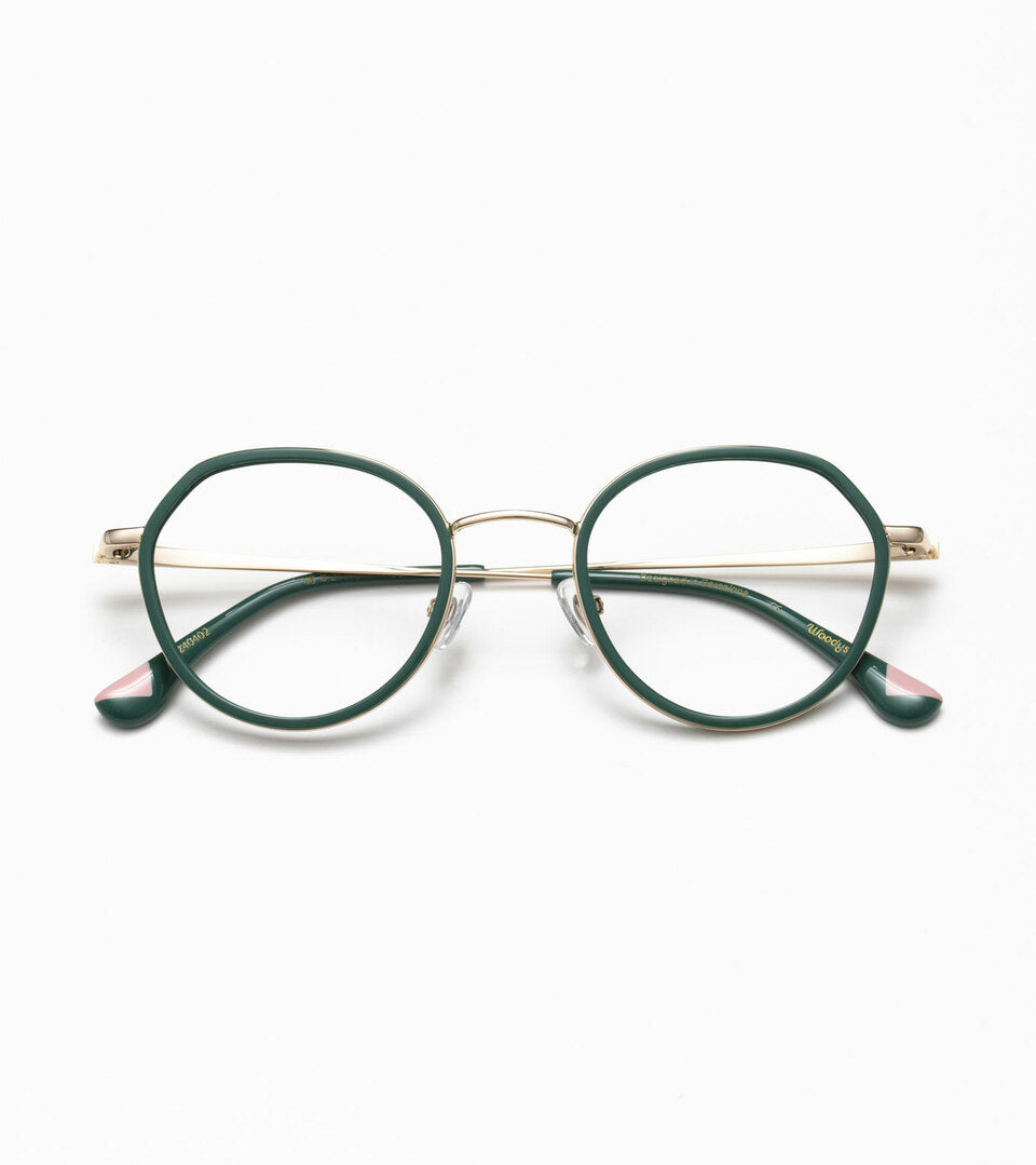 Woodys Tissi vert - petite monture optique ronde combinée